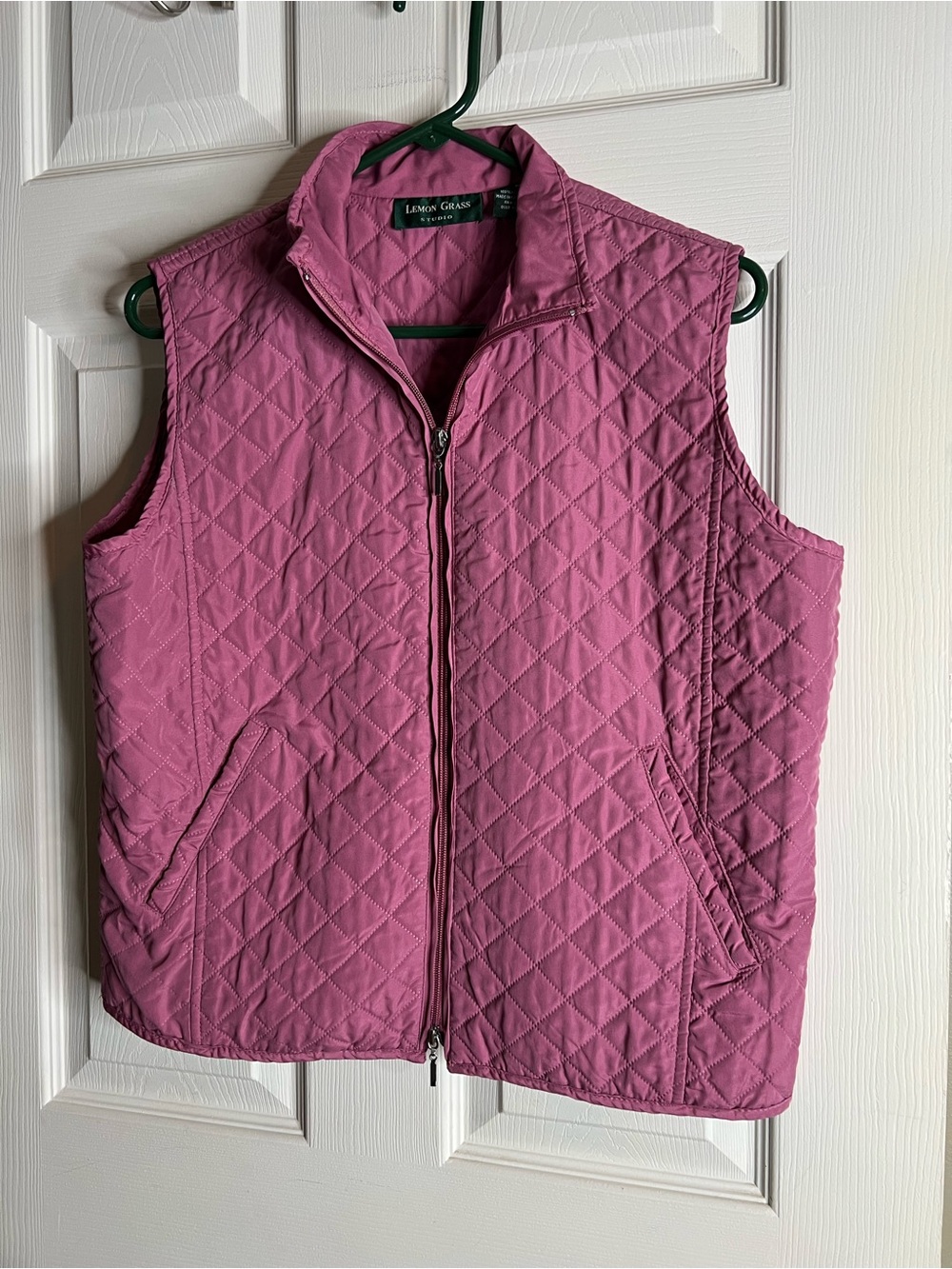 Lemon Grass Studio QuiltedVest Women M Magenta Pink Diamond Stitch Full Zip